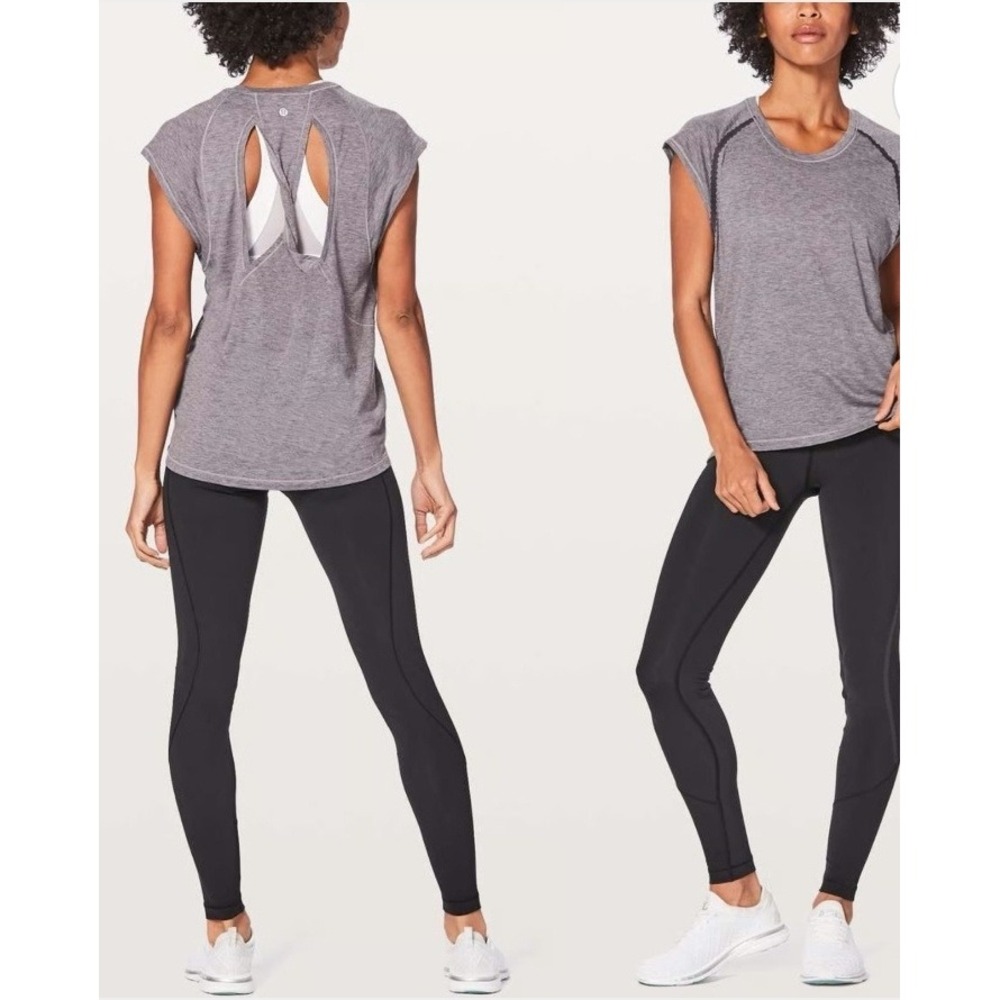 Size‎ 6 Lululemon Heathered Gray Workout Top Sleeveless Cutout Back Athletic